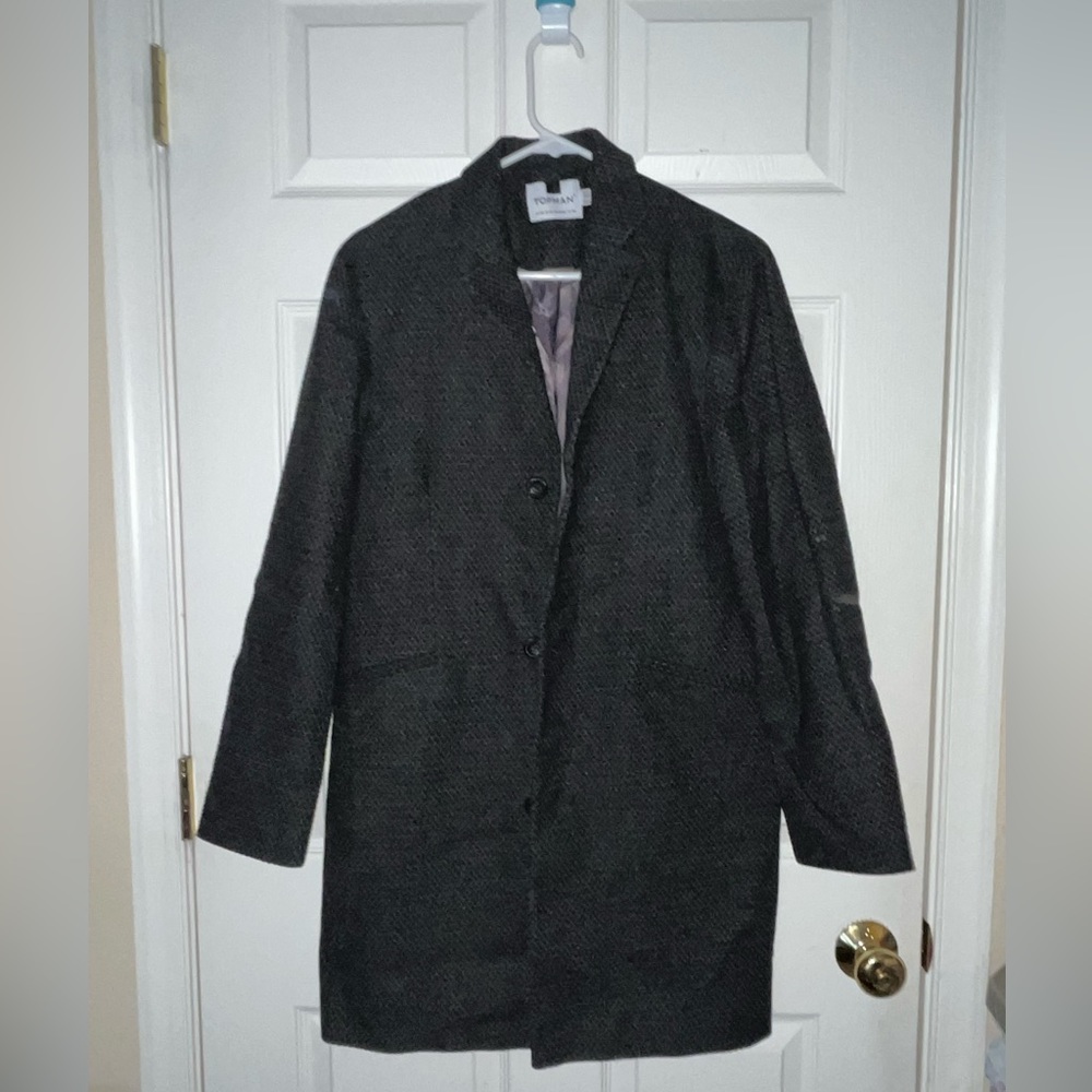 Topman Overcoat Coat Jacket Wool Blend Textured Gray Sz XS